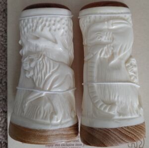 Nguni Recycled bone and polished wood hand carved salt and pepper set